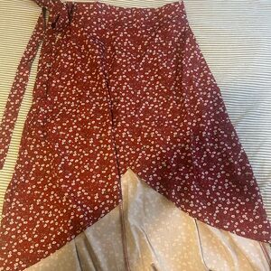 Floral Red and Cream Women's crossover shirt